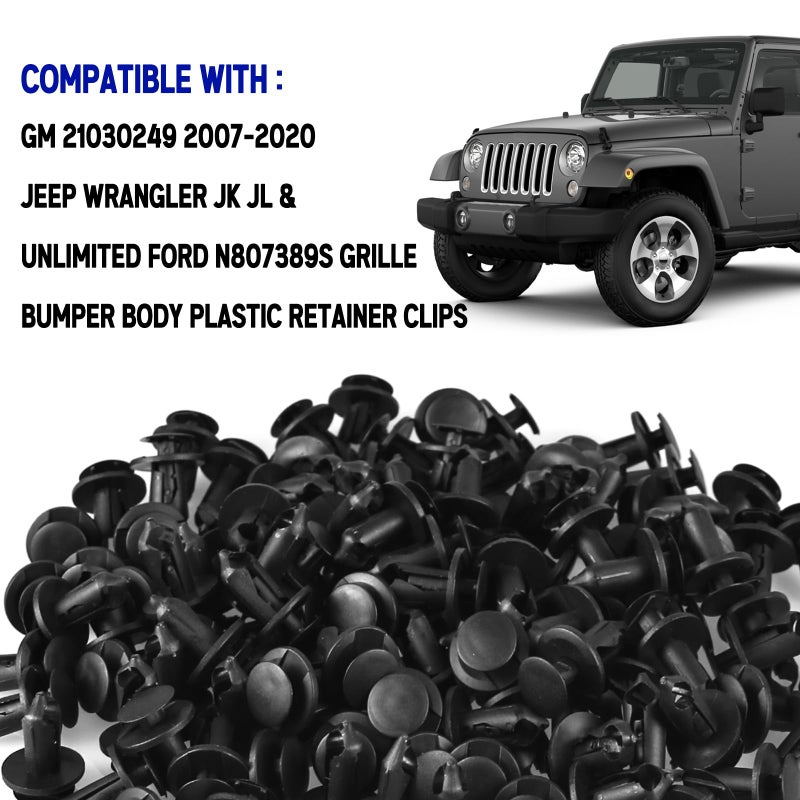 UNIGT 120 قطعة دبابيس دفع للشواء مثبتة ريفيت 6503598 متوافقة مع GM 21030249 2007-2020 جيب رانجلر JK JL و Unlimited فورد N807389S مشابك جسم بلاستيكية لشبكة المصد - Image 3